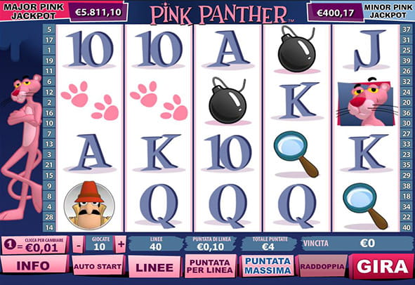 L'interfaccia grafica della slot Pink Panther di Playtech.