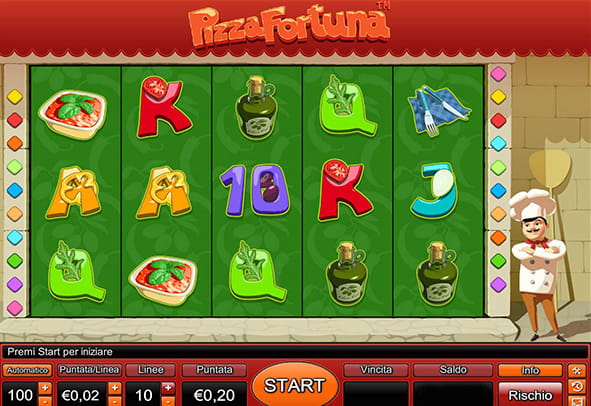 L'interfaccia di gioco della slot Pizza Fortuna sviluppata da Novomatic.