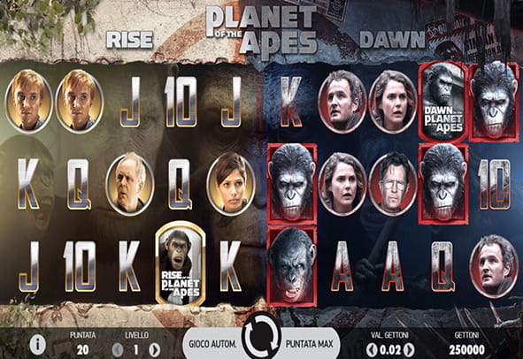 Il gameplay della videoslot Planet of the Apes sviluppata e distribuita da NetEnt.