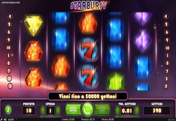 L'interfaccia della slot Starburst durante una partita in corso di svolgimento.