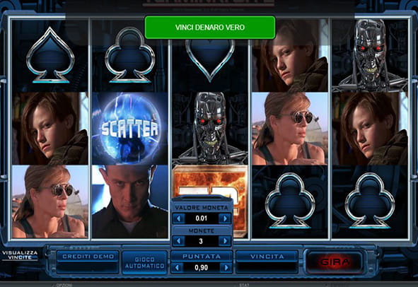 Il layout della slot Terminator 2 proposta da Microgaming.