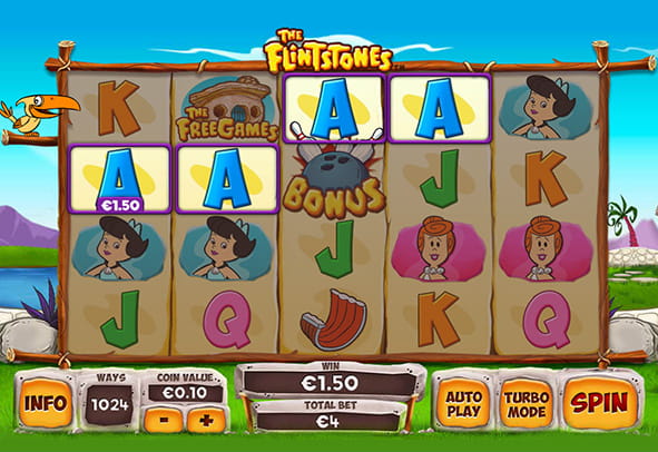 La schermata di gioco della slot The Flintstones durante una partita.