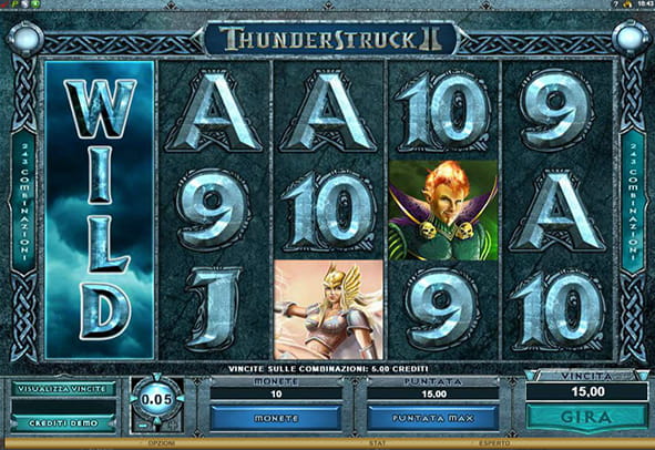 La gradevole interfaccia di gioco della slot machine Thunderstruck 2 targata Microgaming.
