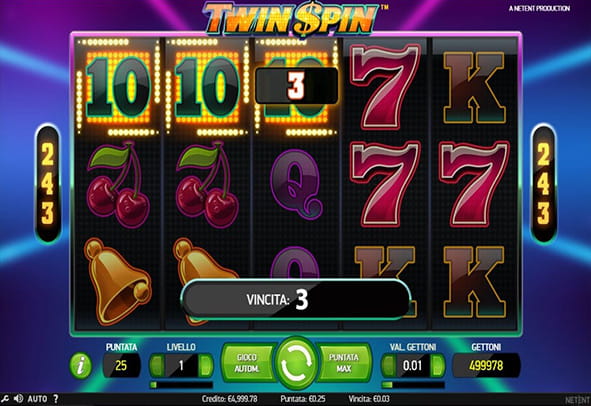 L'interfaccia grafica della slot Twin Spin di NetEnt.
