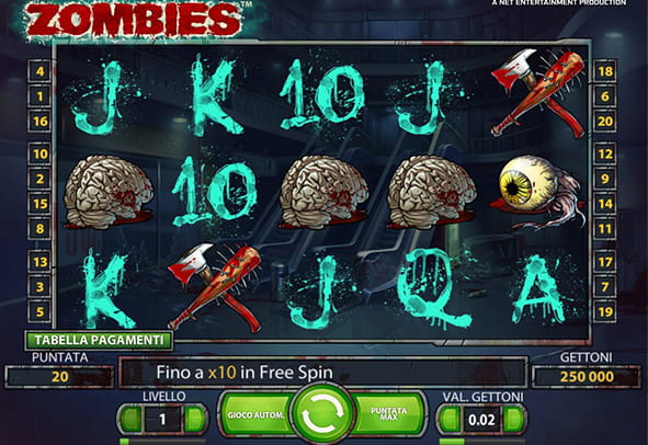 L'interfaccia grafica della slot Zombies targata NetEnt.