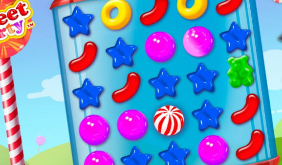 Schermata di gioco con simboli della slot Sweet Party di Playtech.