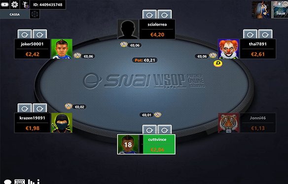 Un tavolo Hold'em di Snai poker.