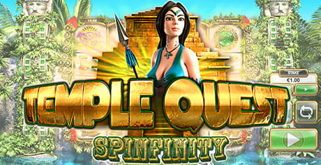 Il logo della slot machine Temple Quest e la sua protagonista.